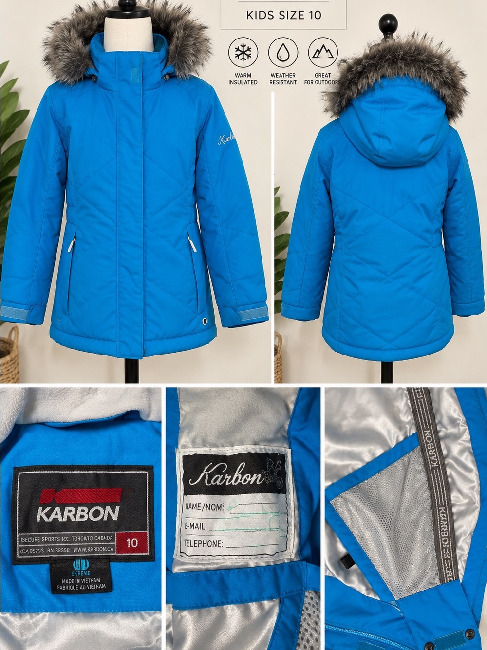 Karbon Kids Blue Insulated Puffer Jacket with Faux Fur Hood